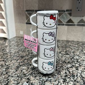 hello kitty stacked cup set 3oz 4 cups espresso coffee bar new rare ceramic cats